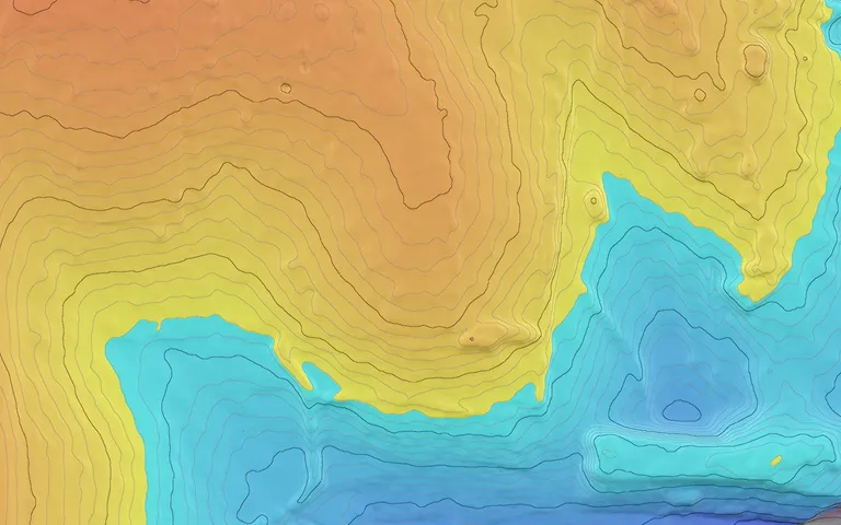Color elevation model with contour lines from a drone mapping job